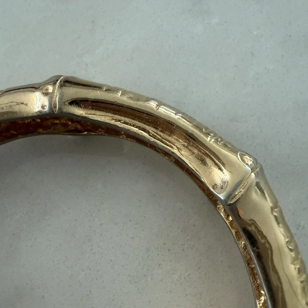 Castle Cliff‎ Gold Tone Hinged Bangle Bracelet Styled Like Bamboo